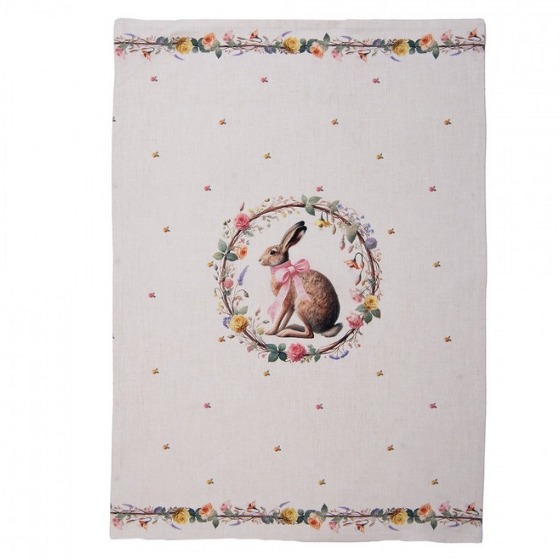 Strofinaccio da cucina in cotone decorato con lepre con fiocco rosa in ghirlanda, perfetto come regalo di Pasqua